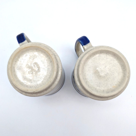 60s Stoneware Blue Flower Mugs Pair Speckled w/ Blue Trim Vintage Japan Otagiri? - Picture 10 of 11